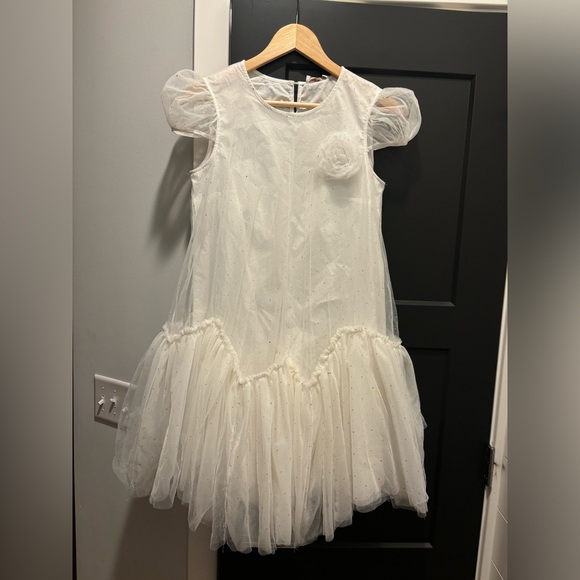 MonnaLisa Tulle dress gown spire flounces golden dots gold sequins cream formal - Picture 6 of 17